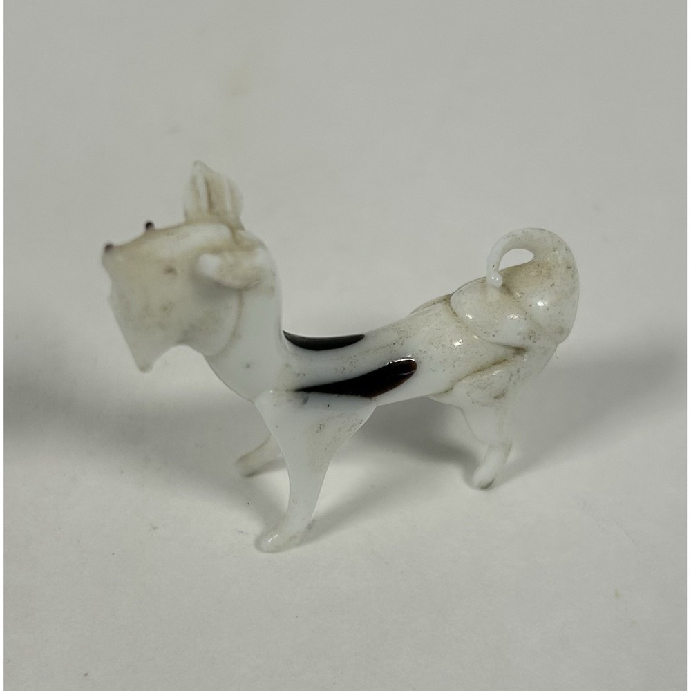 Miniature DOG Blown ART GLASS Figurine lampwork Dollhouse Pup White Black